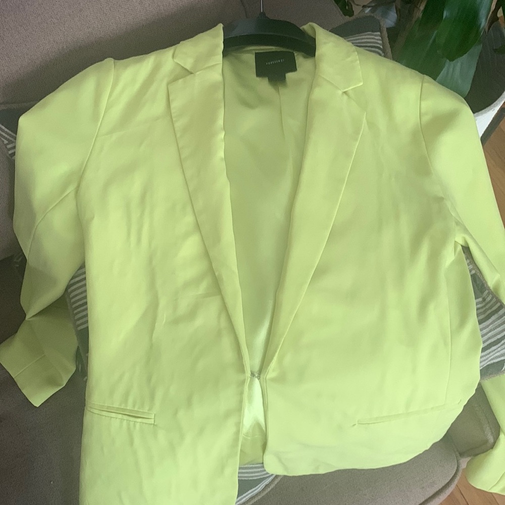 Neon green , forever 21 blazer .